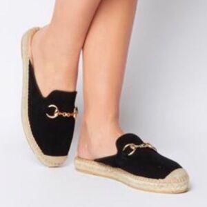 Kanna Dora Black Espadrille Slide On Leather Shoes Womens 36